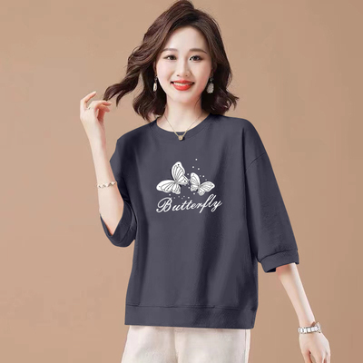 纯棉七分袖t恤女春夏大码打底衫