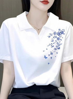 百搭设计感印花新中式T恤上衣女