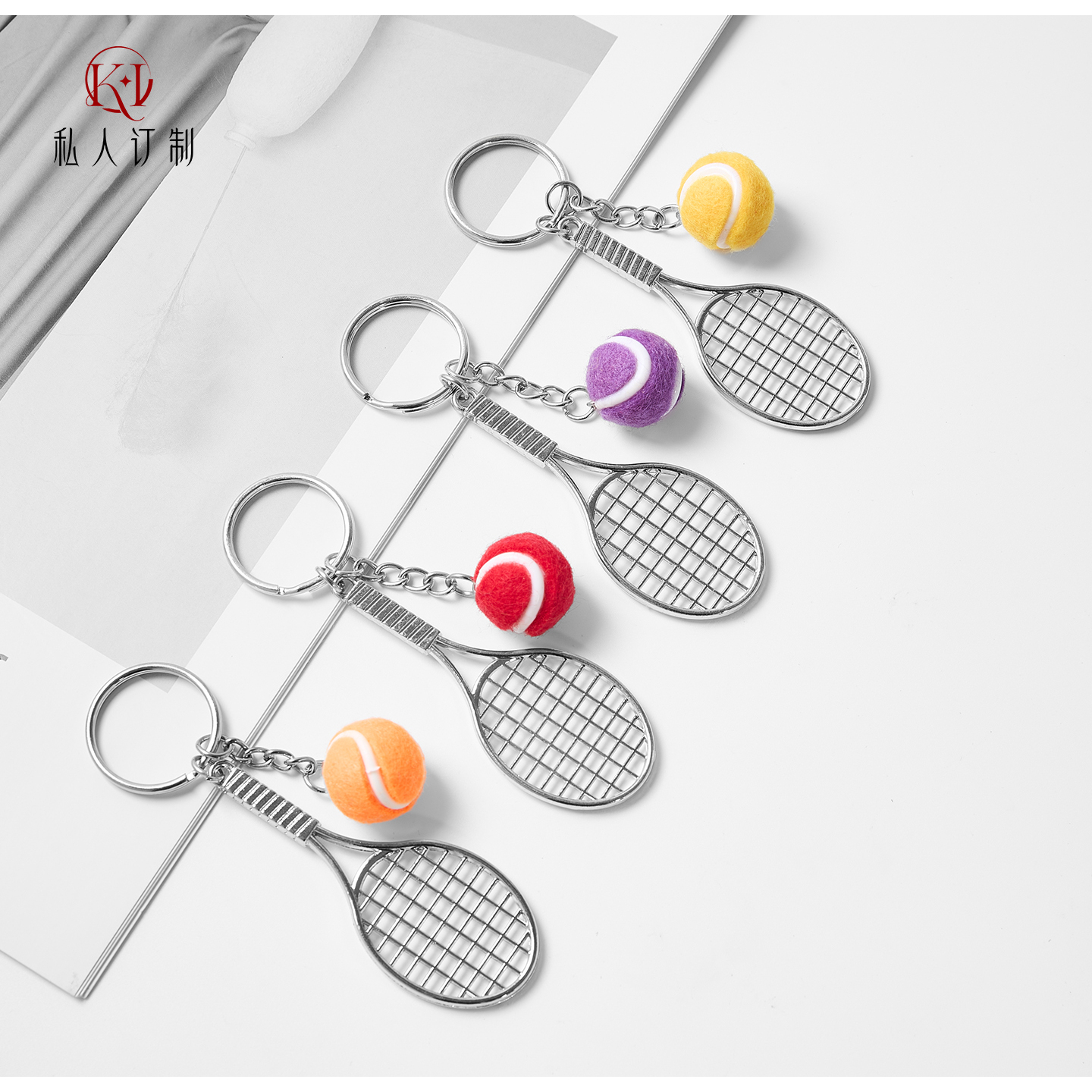 运动风网球拍钥匙扣金属质感网球挂饰包包装饰迷你球拍