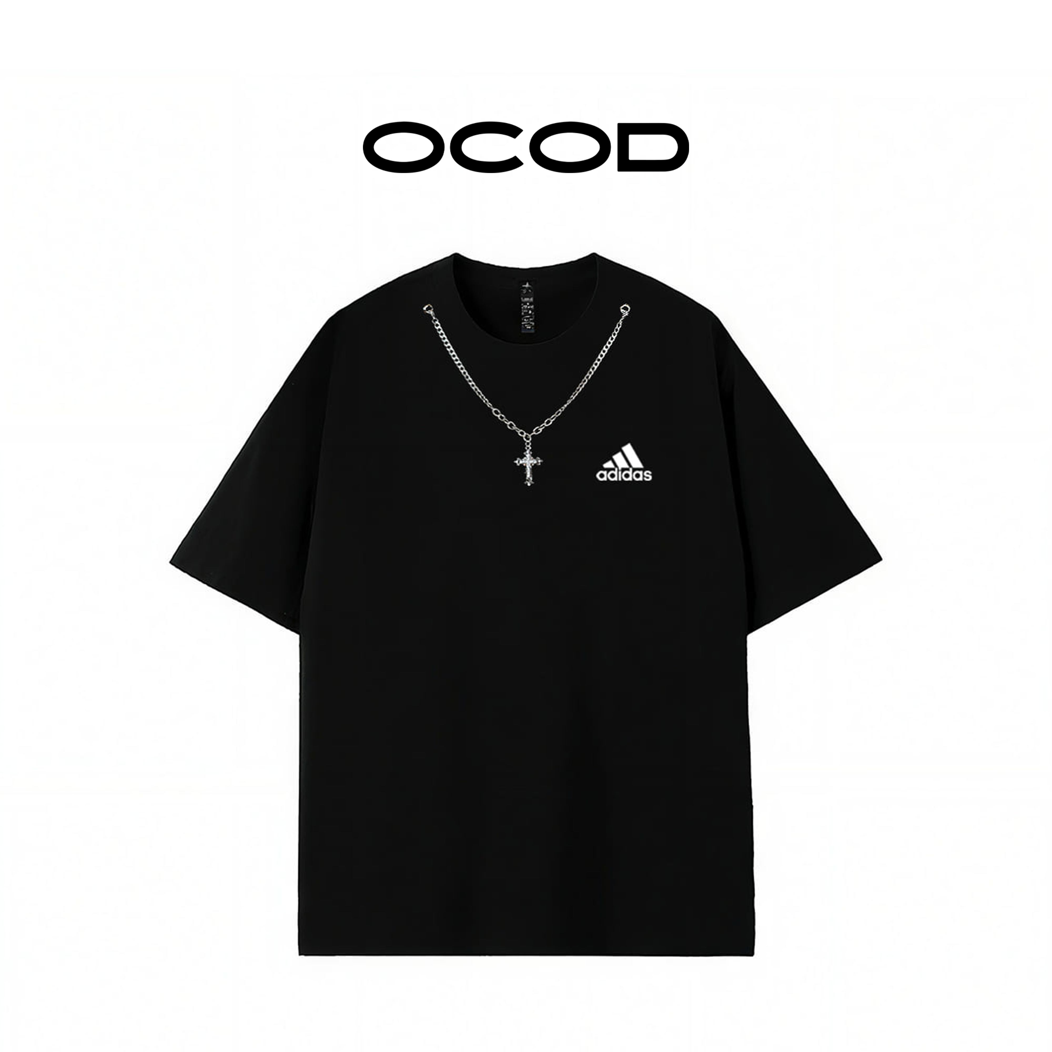 Adidas阿迪达斯短袖链条T恤男女同款黑色印花宽松美式风纯棉体恤