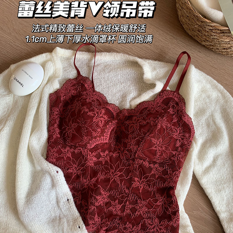 蕾丝吊带内搭保暖背心女法式