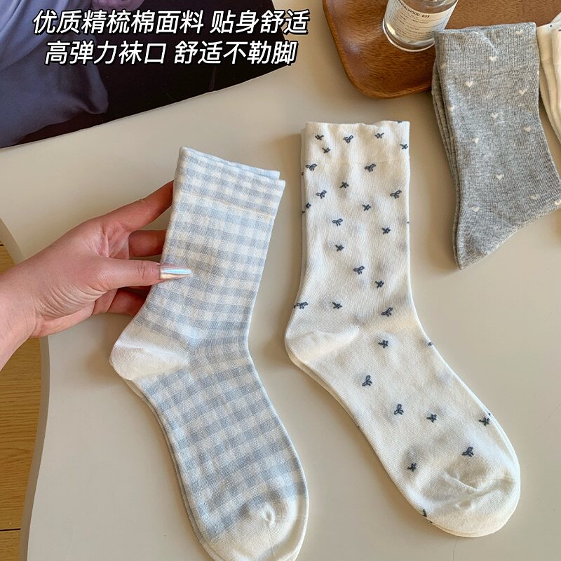 袜子秋冬款女款纯棉纱线女士中筒袜2026新款爆款白色堆堆ins风袜图片