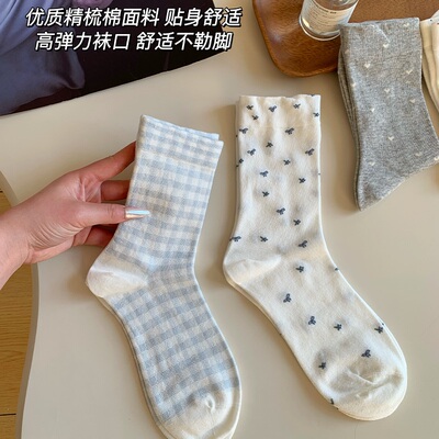 袜子夏薄款女款纯棉纱线女士中筒袜2026新款爆款白色堆堆ins风袜
