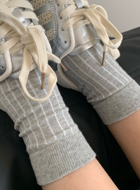 灰色袜子女款纯棉纱线中筒袜2026新款爆款ins潮百搭miu系堆堆袜