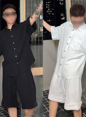 今年流行特惠春季上新潮流个性时尚短袖衬衫短裤套装男士轻薄简约