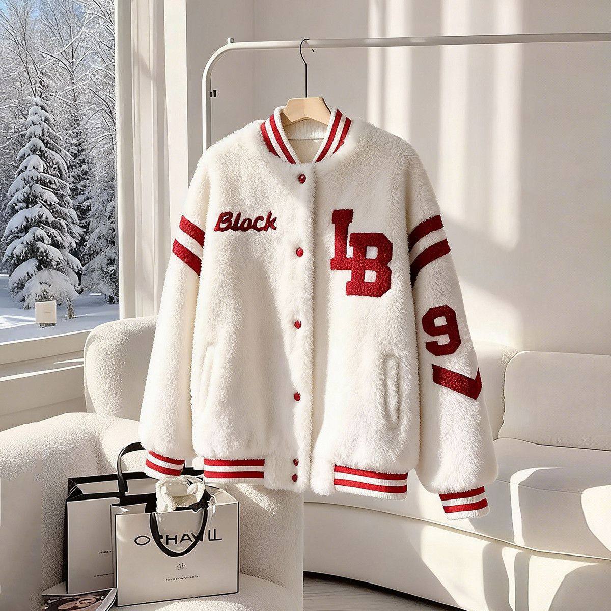 今年流行特惠羊羔毛棒球服外套女冬款皮毛一体白色加厚保暖小个子,运动服/休闲服装,跑步外套,淘宝优惠券,粉丝福利购,淘宝优惠卷