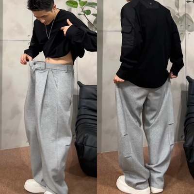 今年流行特惠XDZZ25ss秋季百搭重磅高街慵懒感廓形捏褶阔腿时尚