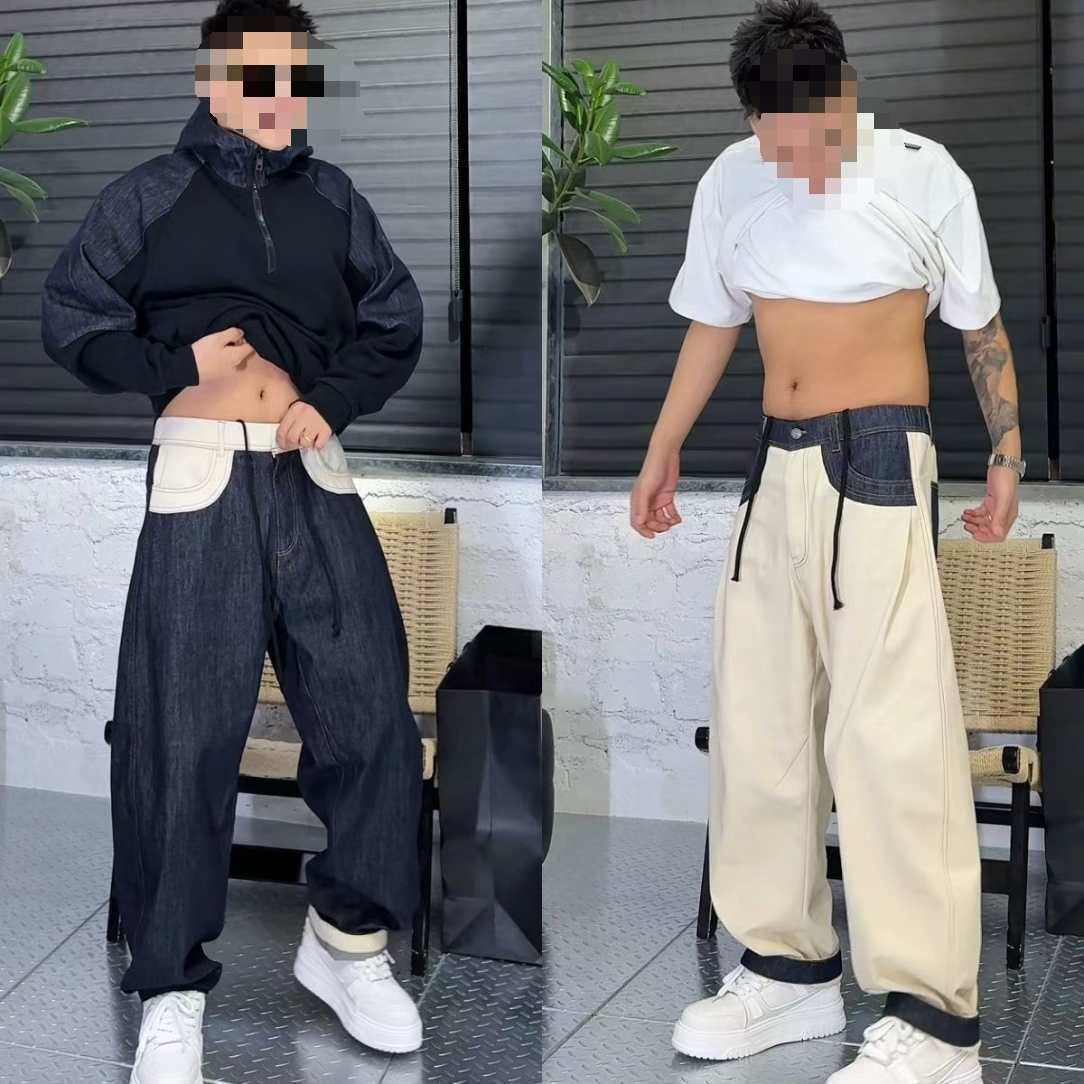 今年流行特惠语乐2025秋冬款撞色拼接直筒休闲牛仔裤宽松百搭潮流