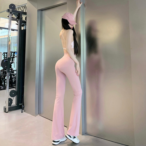 高腰裸感瑜伽喇叭裤运动女