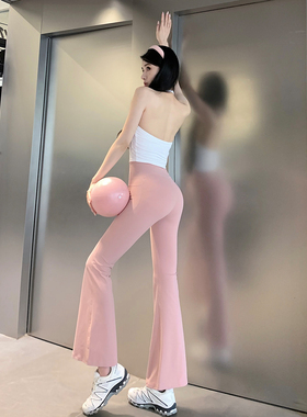 JumpingCat裸感瑜伽服裤女莱卡微喇紧身高腰提臀速干运动健身服