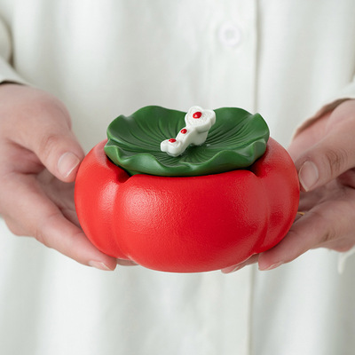 创意陶瓷柿柿如意烟灰缸客厅办公室桌面个性带盖防飞灰礼品小摆件