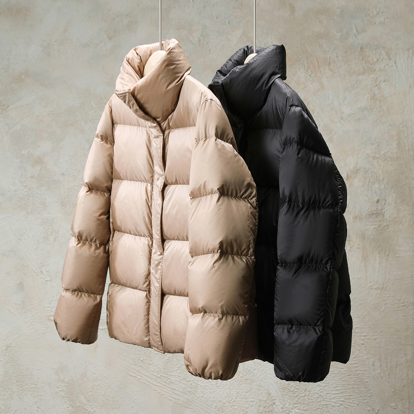 轻柔三防设计！一手长立领90白鹅绒羽绒服女短款保暖面包羽绒外套