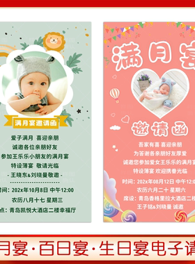 宝宝满月宴图片单页电子邀请函