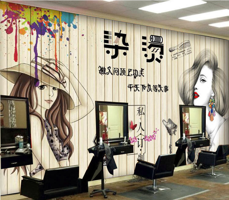 个性美容美发店墙纸背景墙壁纸防水发廊理发店3d复古装饰墙布壁画