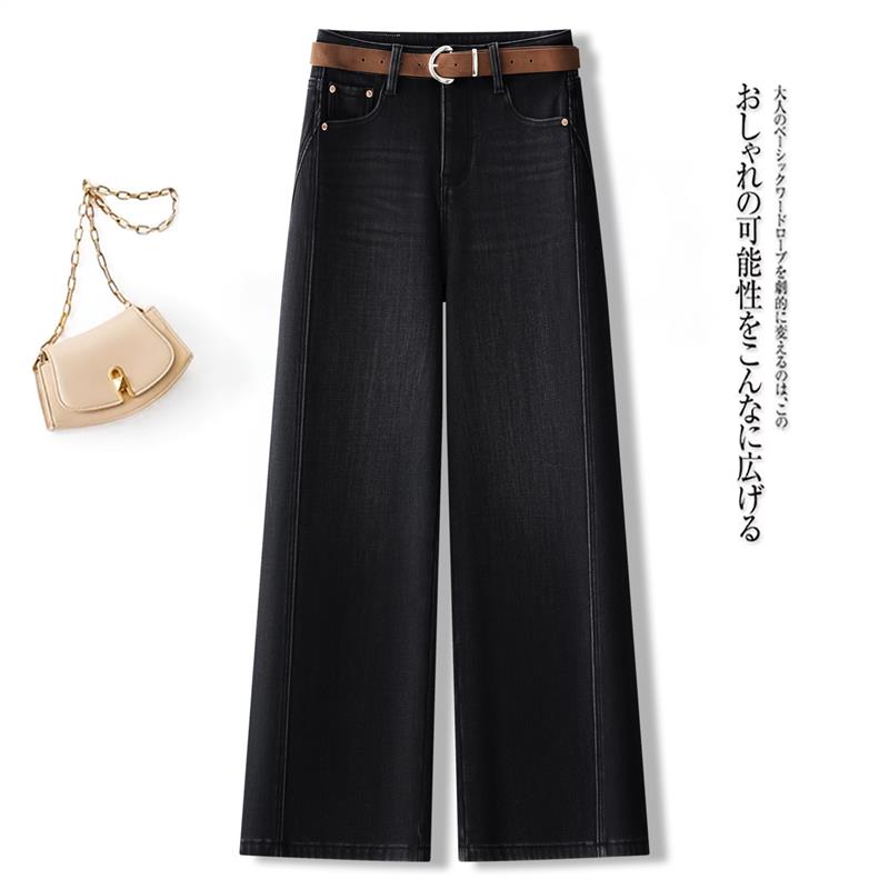 牛仔阔腿裤女2025新款冬季广州新塘加绒加厚宽松版型超好看的裤子