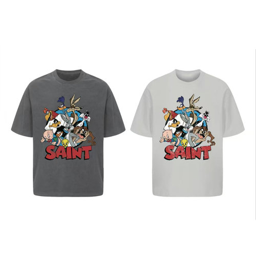 Saint Michael 潮牌兔八哥达菲鸭卡通印花水洗做旧男女短袖T恤