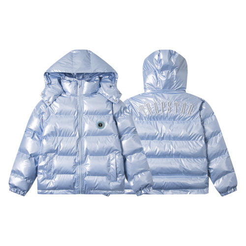 高版本 Trapstar 25新款美式高街冬季PU皮帽子可拆卸天蓝棉服外套