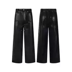 [in Stock Leather Pants] Far Archive 25Fw Lumberjack Pants Casual Pants Pu Leather Straight-Leg Long Pants Trendy