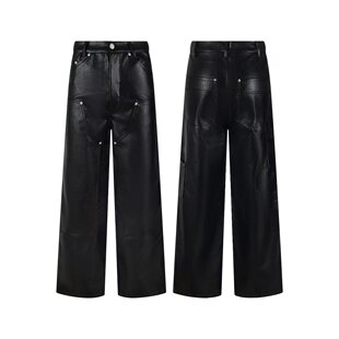 【现货皮裤】Far archive 25fw伐木裤休闲裤pu皮质直筒长裤潮