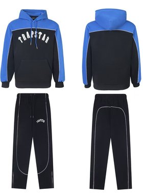 Trapstar美式潮牌秋冬新款黑蓝拼接连帽卫衣套装男女同款卫裤套装