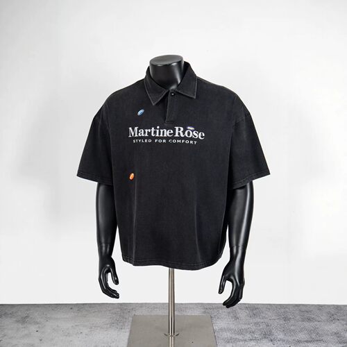 Martine Rose 字母小标印花做旧水洗polo衫 男女oversize短袖T恤