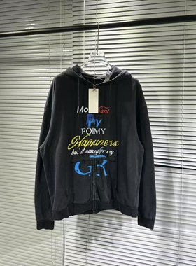 Grailz Project GR小众潮牌水洗做旧破坏标语拉链连帽衫卫衣外套