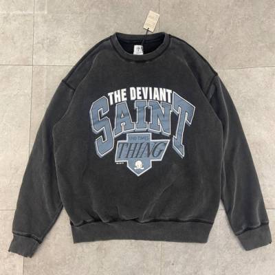 saint michael TEH DEVIANT 字母印花做旧洗水加绒圆领套头卫衣
