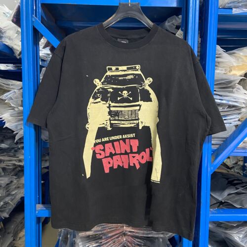 Saint Michael PATOROL骷髅头印花vintage做旧复古宽松短袖T恤
