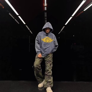 天使图案字母印花罗纹边袋鼠口袋连帽卫衣 FW24 SAINT Michael