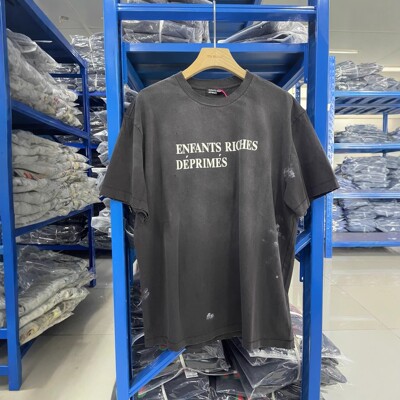 ENFANTS RICHES DEPRIMES 破坏油漆字母Logo圆领短袖T恤 洗水灰