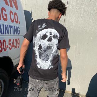 现货Revenge BLACK BONES HOODIE 骷髅头烟雾短袖 嘻哈宽松短袖