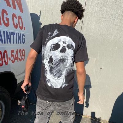 现货Revenge BLACK BONES HOODIE 骷髅头烟雾短袖 嘻哈宽松短袖