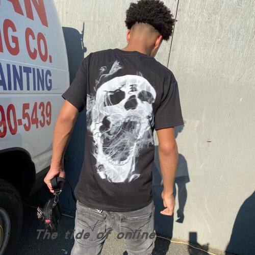 现货Revenge BLACK BONES HOODIE 骷髅头烟雾短袖 嘻哈宽松短袖