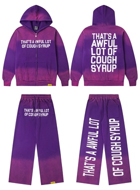 That's A Awful Lot of Cough Syrup扎染水洗紫拉链外套裤子套装