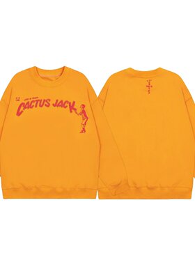 Travis Scott Cactus Jack 23FW新款ts圆领毛圈黄色卫衣发泡印花