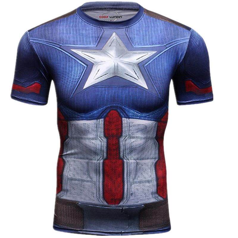 3D美国队长男士超级英雄紧身衣健身衣运动速干衣短袖t恤篮球背心