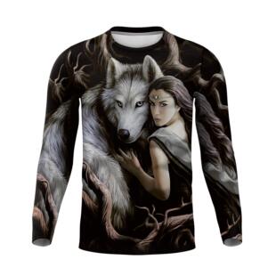 秋男士3D立体动物美女狼头个性潮牌弹力贴身打底衫宽松加大码长袖