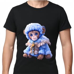 欧美风男子潮流流行个性 t恤雪精灵猴子宽松大码 T恤 3D纯棉短袖 夏装
