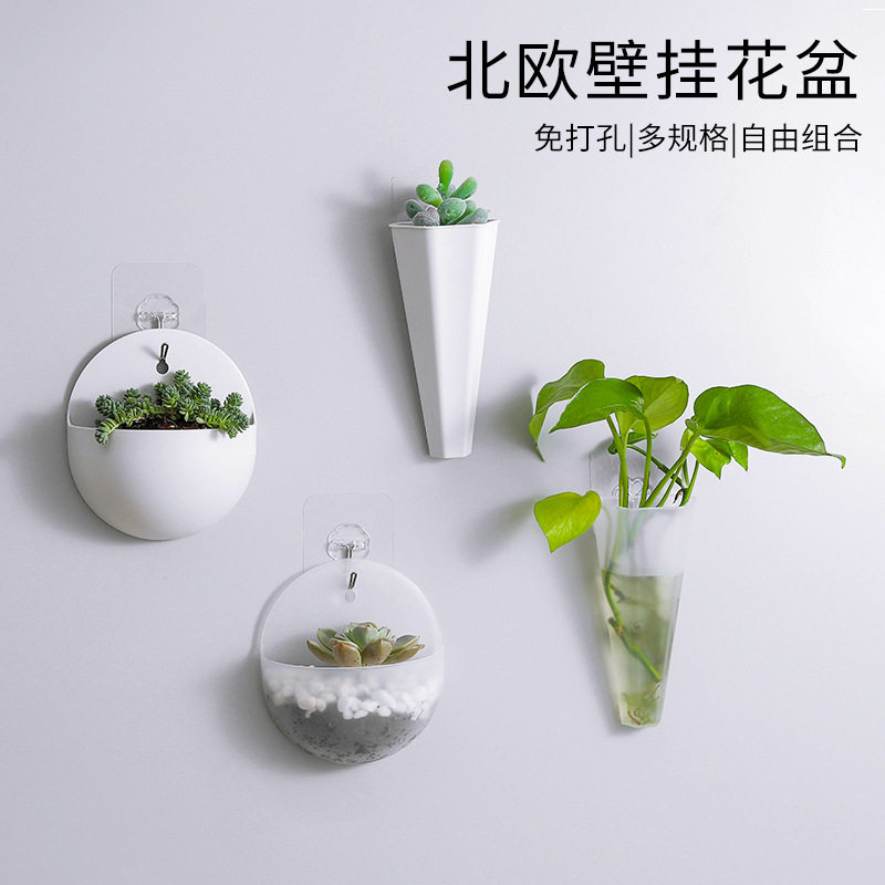 水培壁挂花盆墙壁悬挂式插花瓶懒人塑料墙上挂墙绿萝挂花盆送挂钩图片