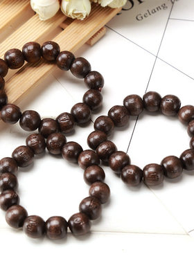 黑咖色手链文玩礼品木制手串复古民族风佛珠手串男士素圈