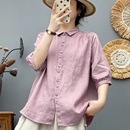 原创设计纯亚麻衬衫 2025夏季 新款 文艺休闲纯色翻领百搭双排扣衬衫