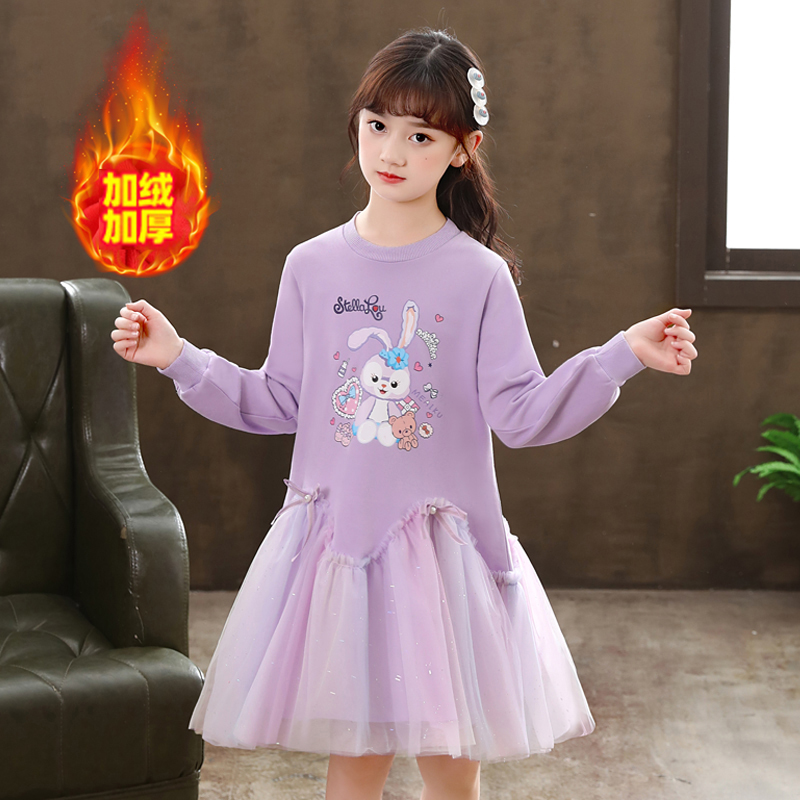 女童连衣裙秋冬2025中大童休闲加绒公主裙星黛露韩版宽松卫衣裙
