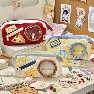 可爱撞色拼接笔袋高颜值ins风大容量女生痛包文具盒食物铅笔盒孩