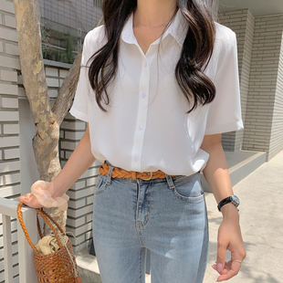 衬衫女短袖夏季2026韩版宽松显瘦免烫白色衬衣休闲百搭雪纺上衣