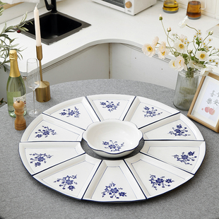 中式 拼盘陶瓷餐具组合套装 青花瓷圆桌团圆饭盘家用火锅盘聚餐盘