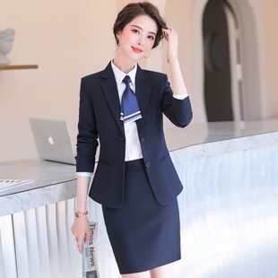 藏蓝色职业西装套装女气质工装职场面试正装小西服外套工作服