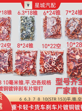 重卡货车刹车片镀铜铆钉刹车蹄铁铆钉6个7个大8个大10个大STR铆钉