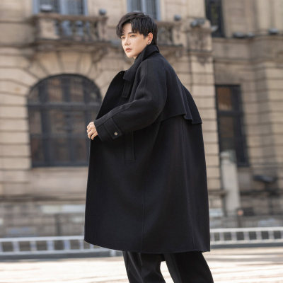 中长款毛呢灰色大衣男士2025年新款秋冬季风衣休闲宽松高级感外套