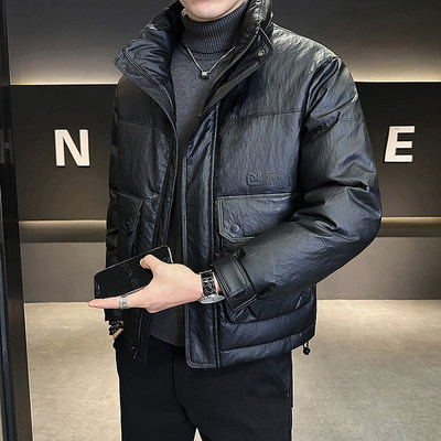 立领短款羽绒服男冬季2025新款宽松潮流加厚外套男款国标皮羽绒服