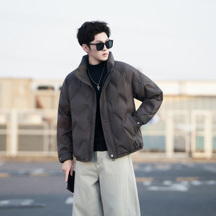 百搭痞帅加厚保暖白鸭绒外套 短款 高级感立领菱形格羽绒服男款 冬季